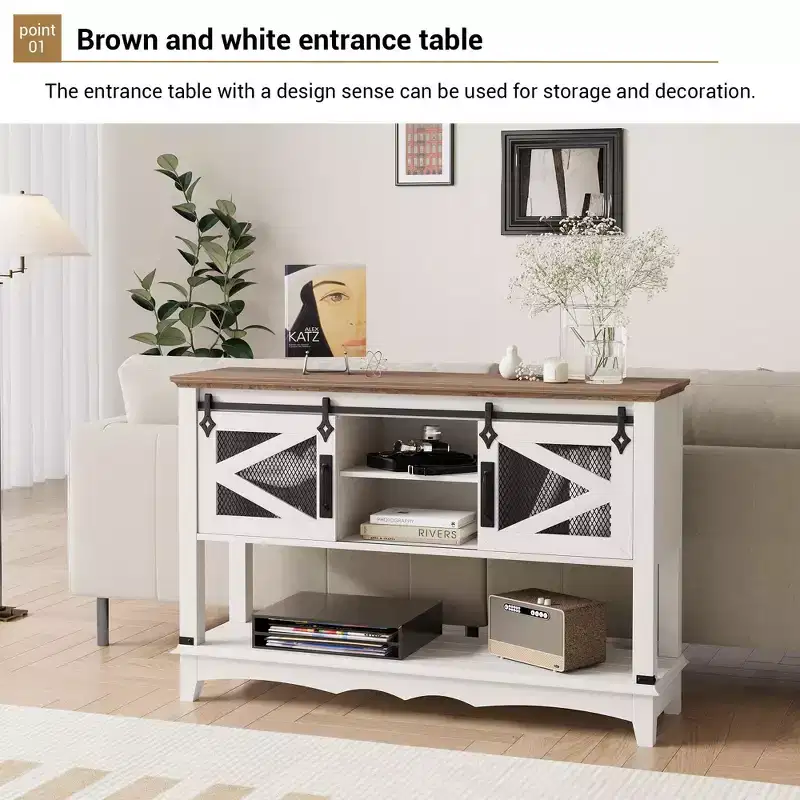46 Entryway Table with Cabinet, Farmhouse Foyer Table, Console Table with Sliding Barn Doors, for Entryway, Living Room, Hallway