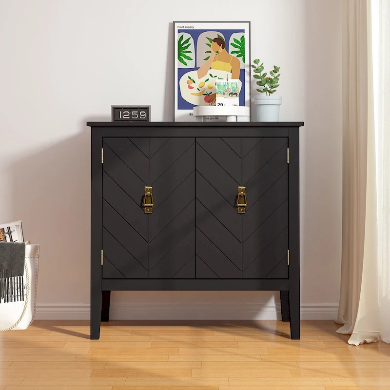 2 Door Wooden Cabinets with Adjustable Shelve, Wood Cabinet Vintage Style Sideboard for Living Room, Dining Room, Office
