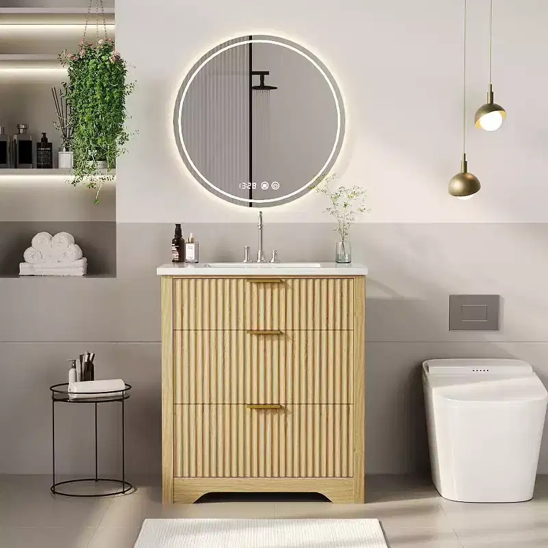 Bathroom Vanity with Sink, Vintage Bathroom Cabinet Vanity with Doors & Drawers, Farmhouse Wooden Freestanding Bathroom Cabinet