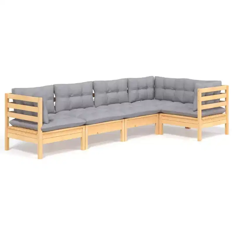 vidaXL Solid Pinewood Patio Lounge Set with Cushions Multi Colors