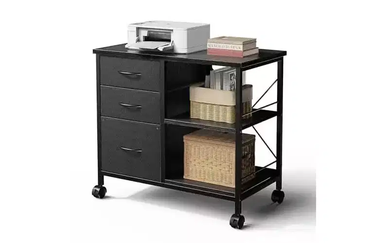 3-Layer Mobile Filing Cabinet, Printer Stand with Drawers Back Support Strips for Office