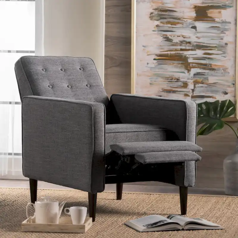 Mervynn Mid-Century Modern Button Tufted Fabric Recliner by Christopher Knight Home