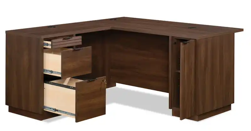 59.13 Commercial Grade L-Shaped Office Desk with 3-Drawers & Cabinet