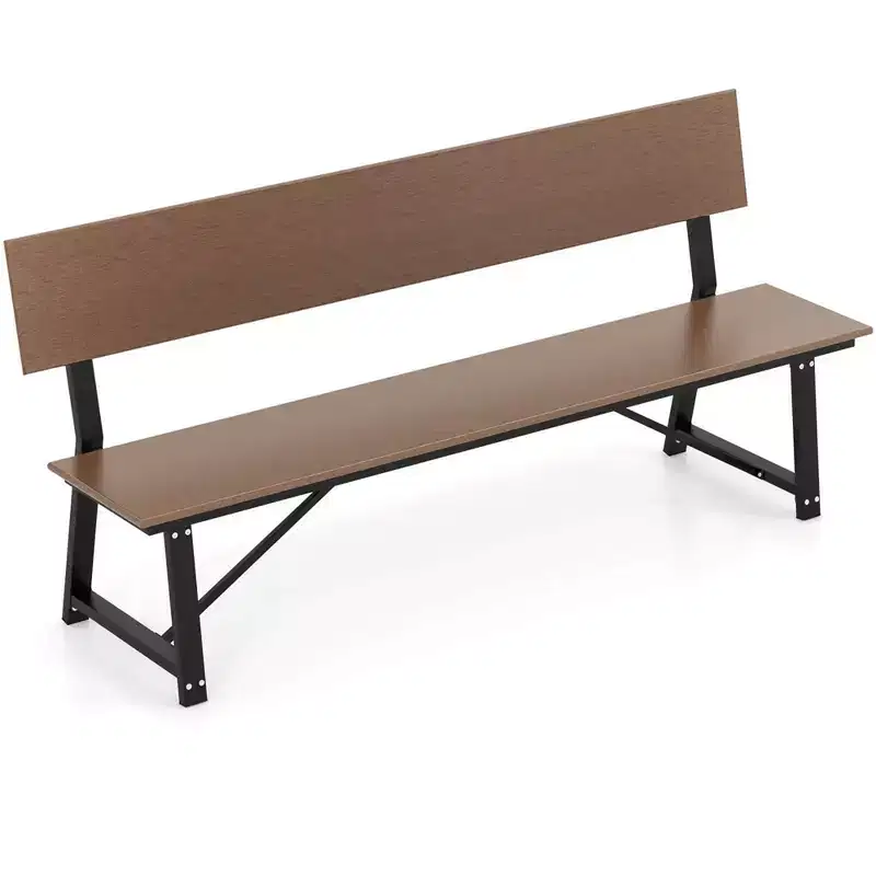 Costway 1/2 PCS 4-Person Bench with All-Weather HDPE Seat & Back Heavy-Duty Metal Support Brown