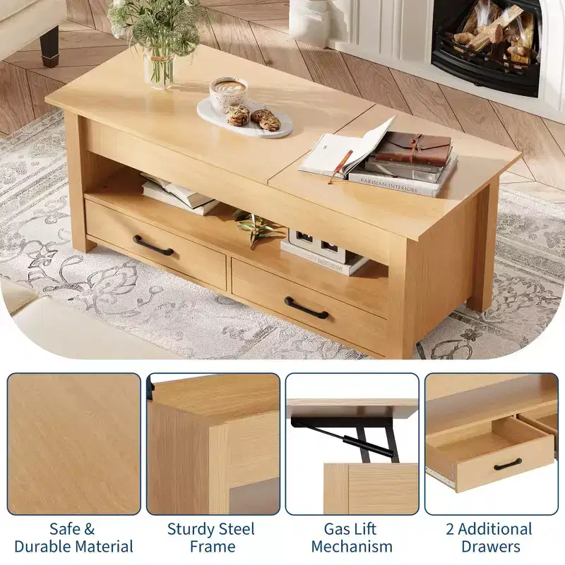 Wood Coffee Table - Adjustable Coffee Table, Height Adjustable Coffee Table, Modern Coffee Table, Stylish Coffee Table