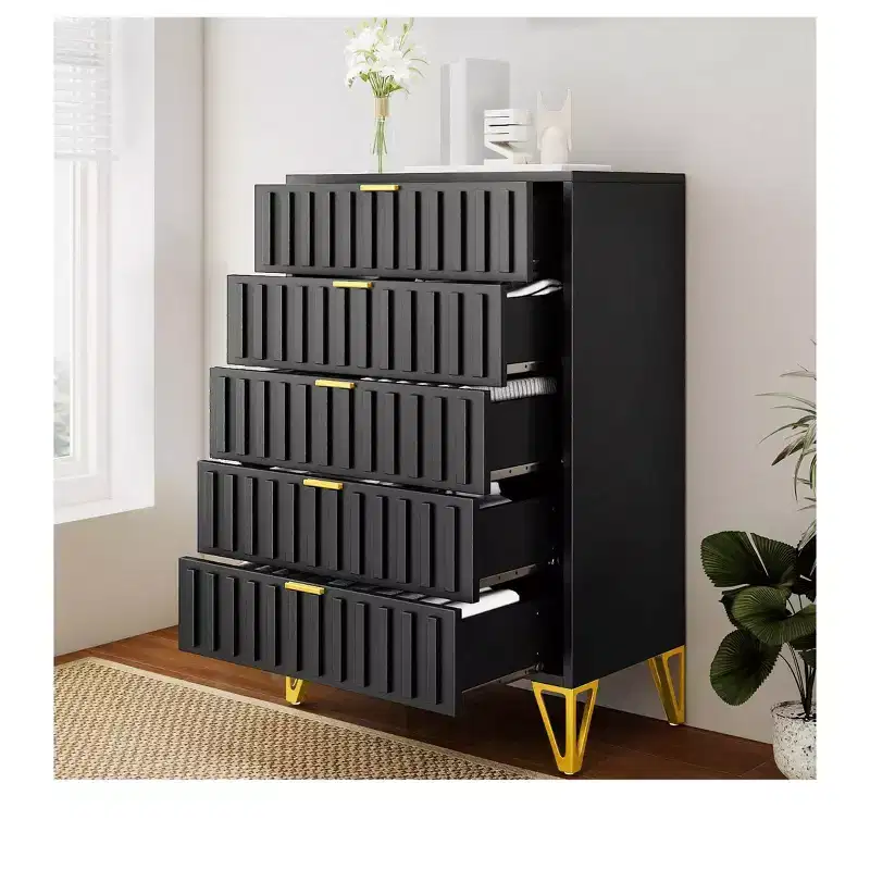 Metal Storage Cabinet With 5 Drawers Dressers For Bedroom Living Room Organizer, Living Room, Entryway, Hallway, Black