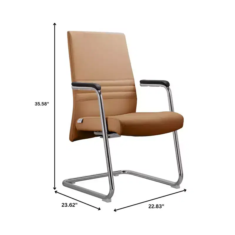 LeisureMod Aleen Modern Office Chair - Upholstered Leather with Ergonomic Iron Sled Base - Home Office & Desk Seating