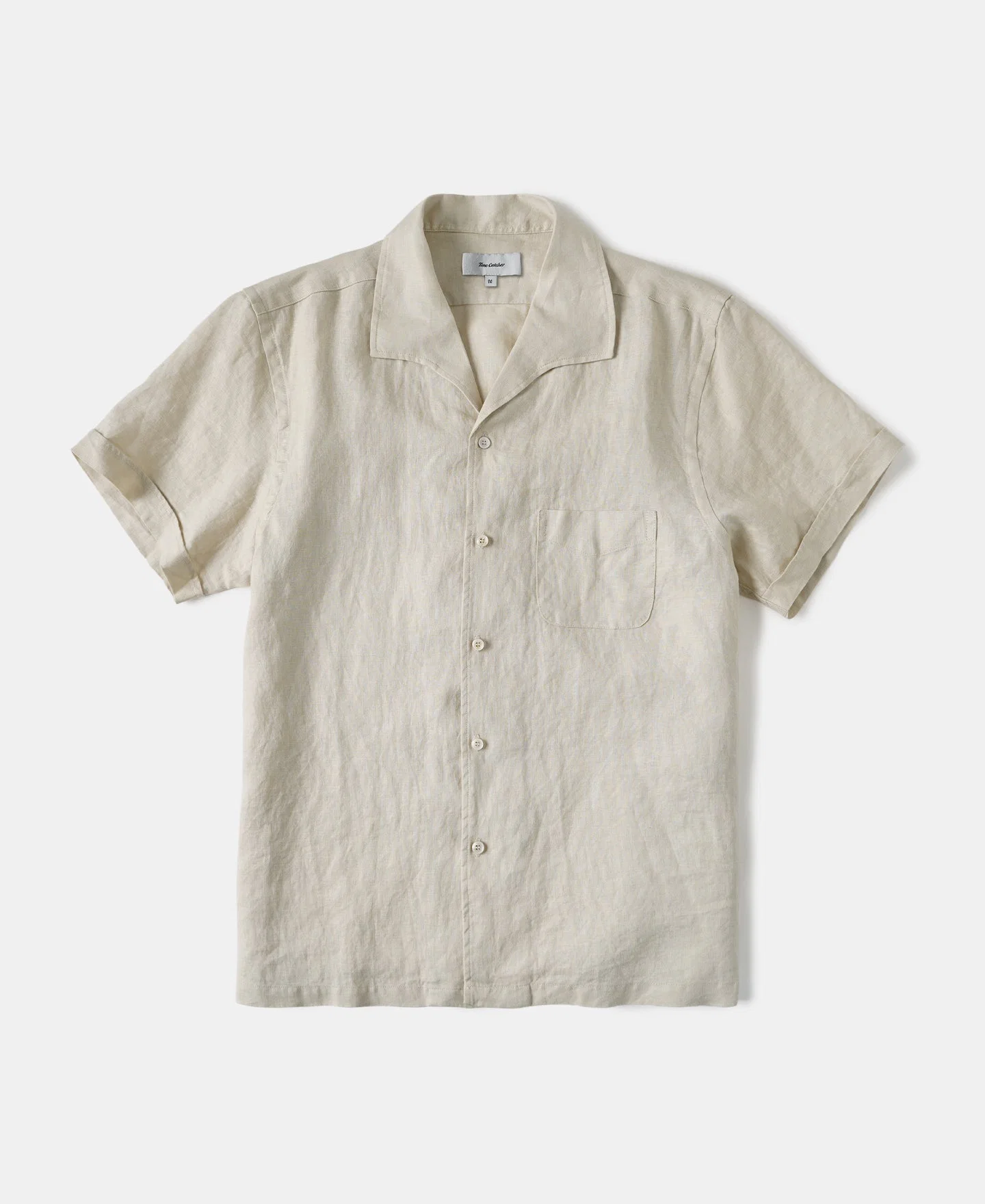 1950s Italian Collar Linen Short Sleeve Shirt - Beige