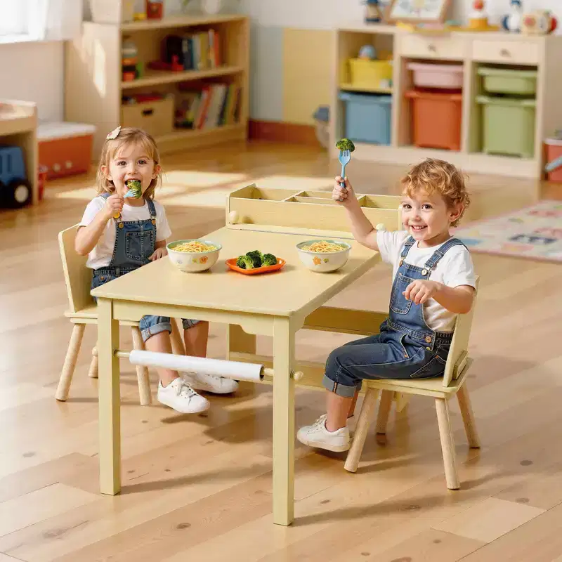 Kids Art Table and Chair Set with 3-Tier Storage Cabinet for Ages 2-8