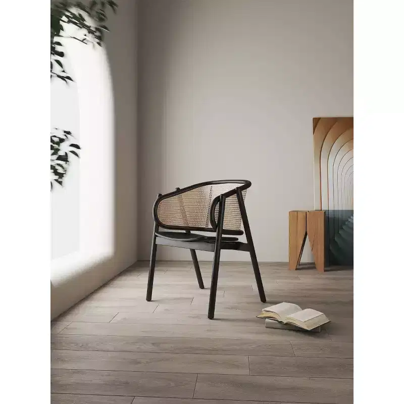 Manhattan Comfort Versailles Wood Armchair Black/Cane - Manhattan Comfort: Rattan Accent, No Assembly Required