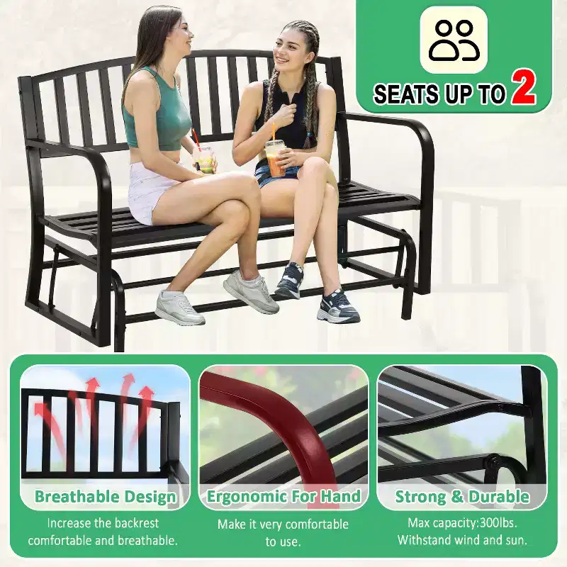 BestMassage Garden Bench Patio Glider Bench with Smooth Metal Frame, Black