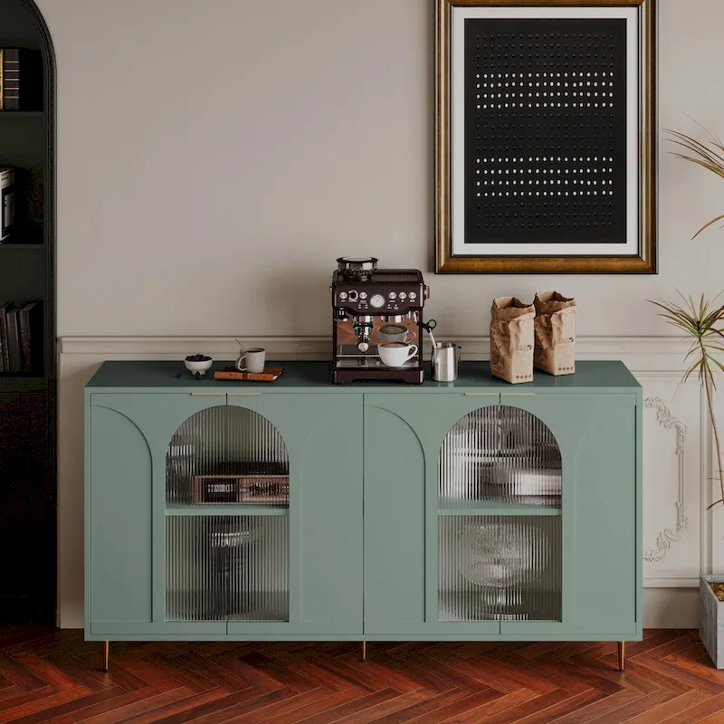 Accent Cabinet Lacquered Wooden Cabinet with 4 Glass Doors Sideboard Buffet Server Cabinet Storage Cabinet, for Living Room