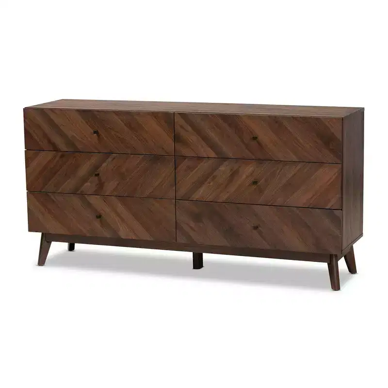 6-Drawer Dresser Walnut Brown Mid-Century Modern 63