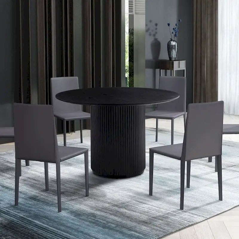 Black Round Dining Table with MDF Pedestal Base