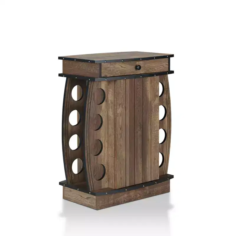 24/7 Shop At Home Bundti Mini Bar with 8 Slot Wine Bottle Rack Reclaimed Oak: Adjustable Shelf, MDF Storage Cabinet