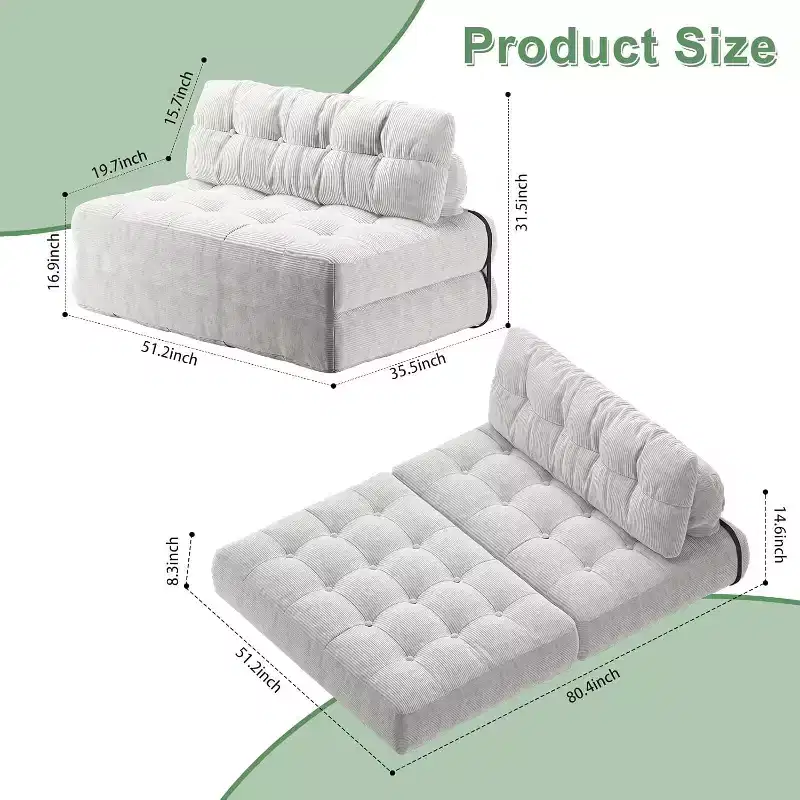 Folding Sofa Bed, Convertible Sleeper Chair with Pillow, Foldable Mattress Back Support, Portable Fold Out Couch, Full