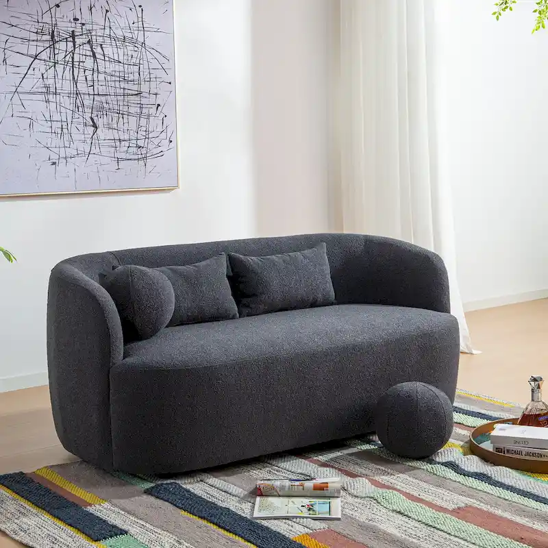 KINWELL Boucle Upholstered 2-Seats Loveseat with Pillows