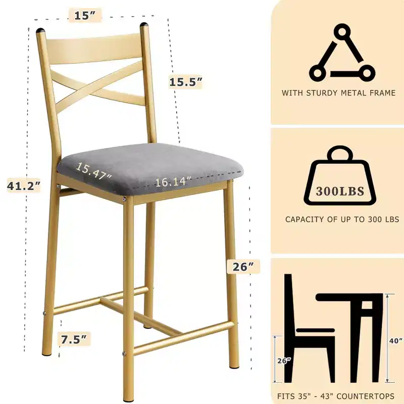 COZONY 22.4 Bar Stools Set of 4 - X-Shaped Back, Thick Cushioned Seating, Counter Height Barstools for Dining Room, Kitchen