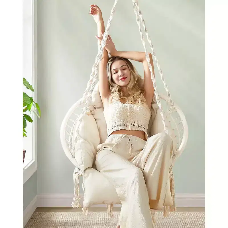 Hanging Hammock Chair with Large Thick Cushion, Boho Swing Chair