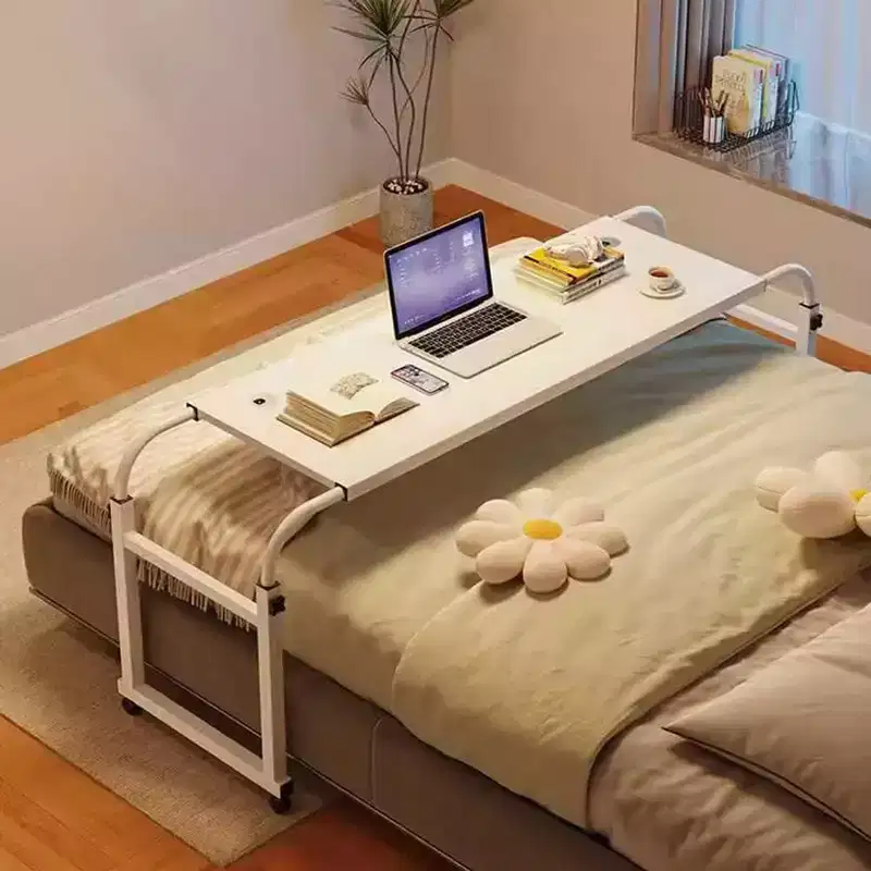 Overbed Table, Adjustable Height and Length Bed Laptop Desk on Wheels, Curved Edge Fits Twin to Queen Beds, for Living Room, Bedroom & Recovery