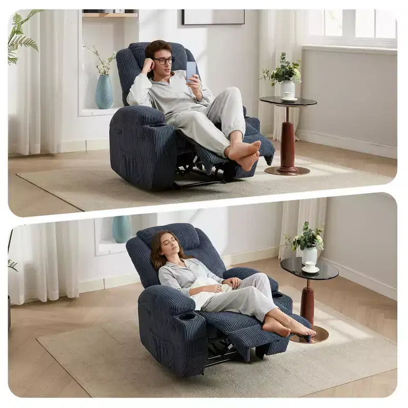 Ultra - Comfy Corduroy Recliner Chair for Small Space, Updated Adjustable Electric Power Recliner Chairs for Adults with 2 Side Pockets