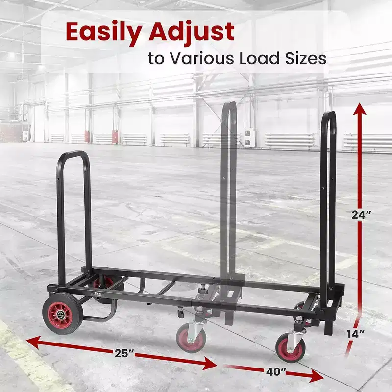 Pyle Portable Utility Cart - Adjustable 8-in-1 Folding Multi-Cart, Hand Truck/Dolly/Platform Cart (PKEQ38) - Black