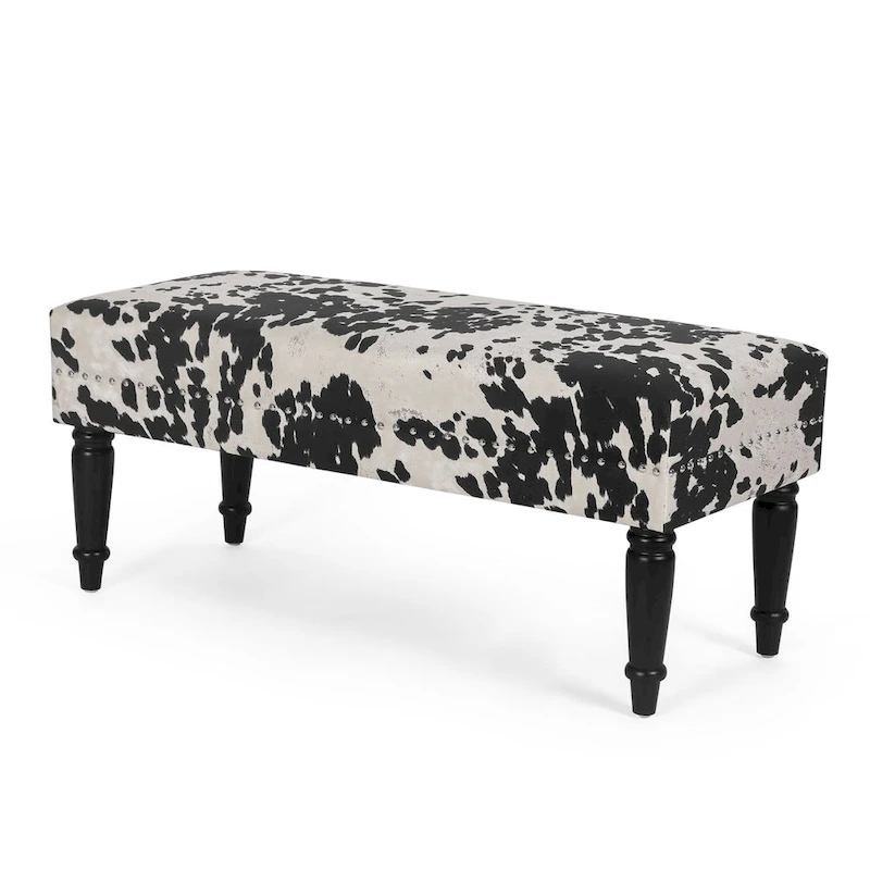 Adeco Cow Fabric Ottoman Bench Stool