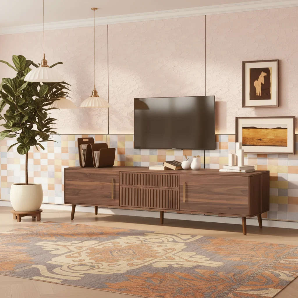 Mid Century TV Stand with 2 Drawers – Media Console for TVs up to 75