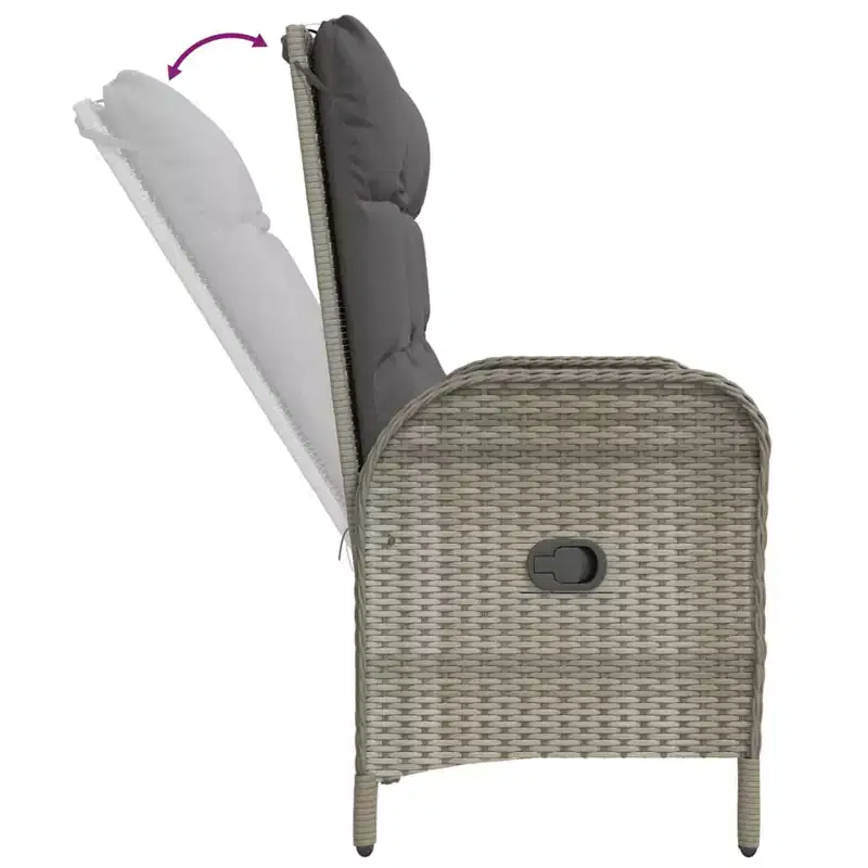 Reclining Garden Bench Grey PE rattan 42.1 in wide