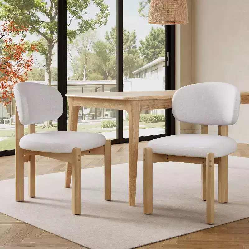 Scandinavian Modern Rubber Wood Dining Chairs with Upholstered Seat