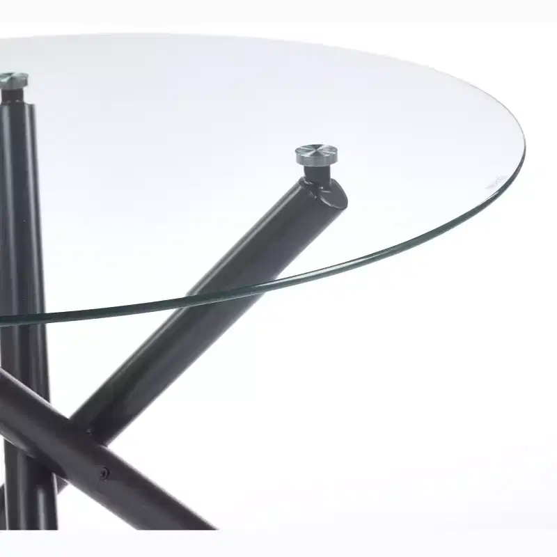 Round Dining Table with Black Metal Leg and Tempered Glass Top, Modern Space-Saving Design for Kitchen or Living Room