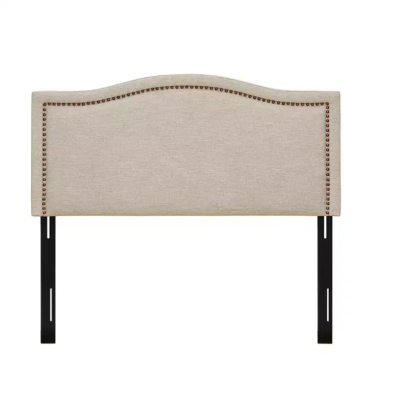 Queen Upholstered Headboard Copper Nailheads Black Metal Legs Plywood