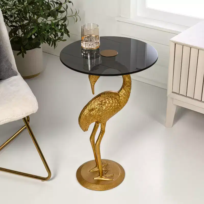 JONATHAN Y Blanche 25 Classic Mid-Century Glass Top Flamingo End Table