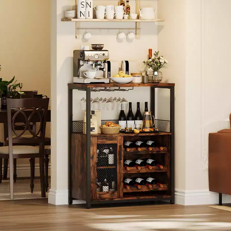 Retro Industrial Wine Cabinet with Adjustable Shelves - Bar Sideboard for Kitchen & Restaurant