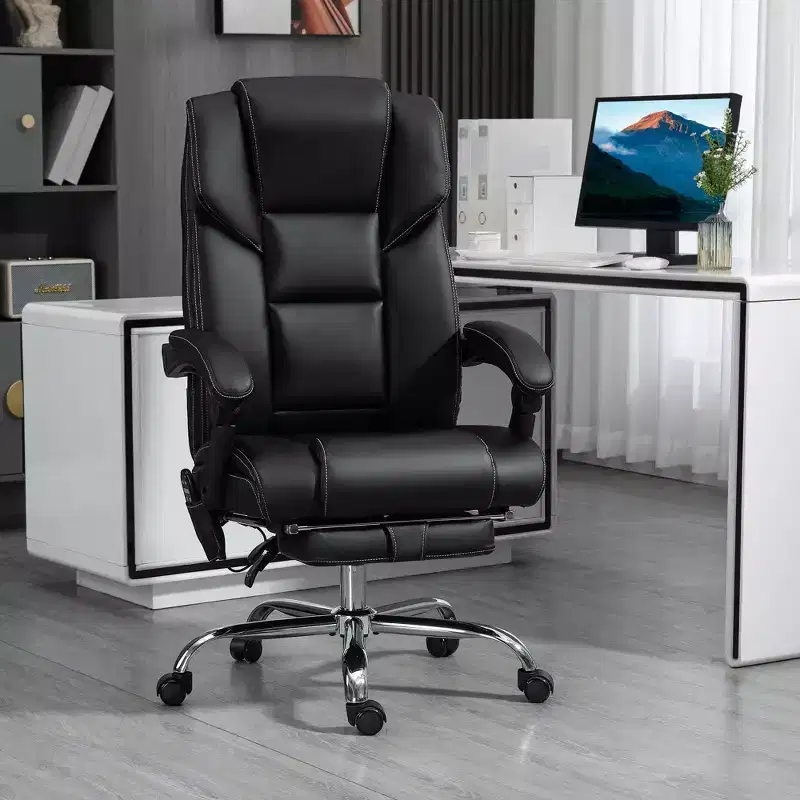 Okak Massage Computer Chair with 6 Vibration Points and Heat, Office Chair with Footrest and Tilt Function, Comfy Chair for Study, Office