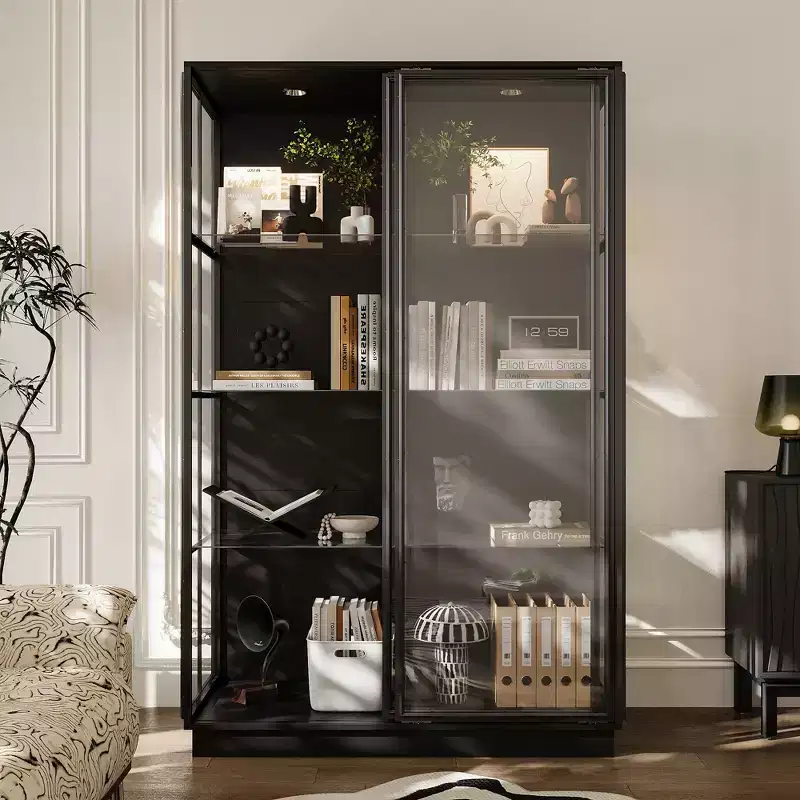 Famapy Oversize Glass Display Cabinet: 74.8H,Built-In Spotlights + Sliding Glass DoorsSpacious Organizer for Collectibles,Models,Action Figuresr