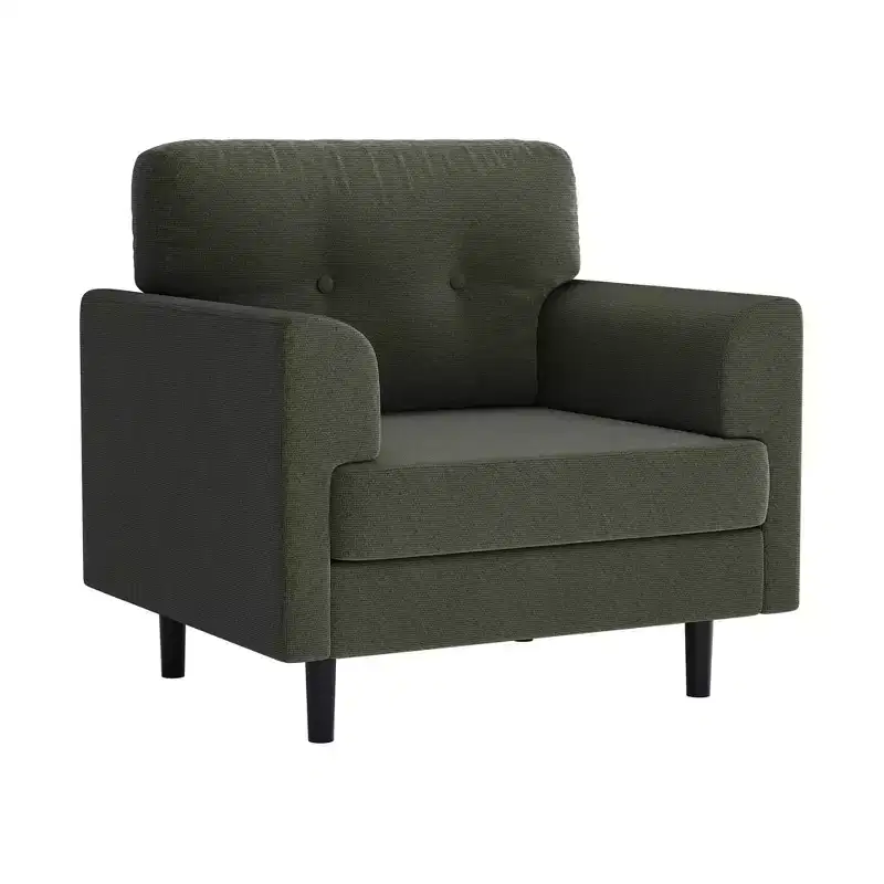 Green / White Linen Tufted Accent Chair, Single Seat, for Living Room & Bedroom