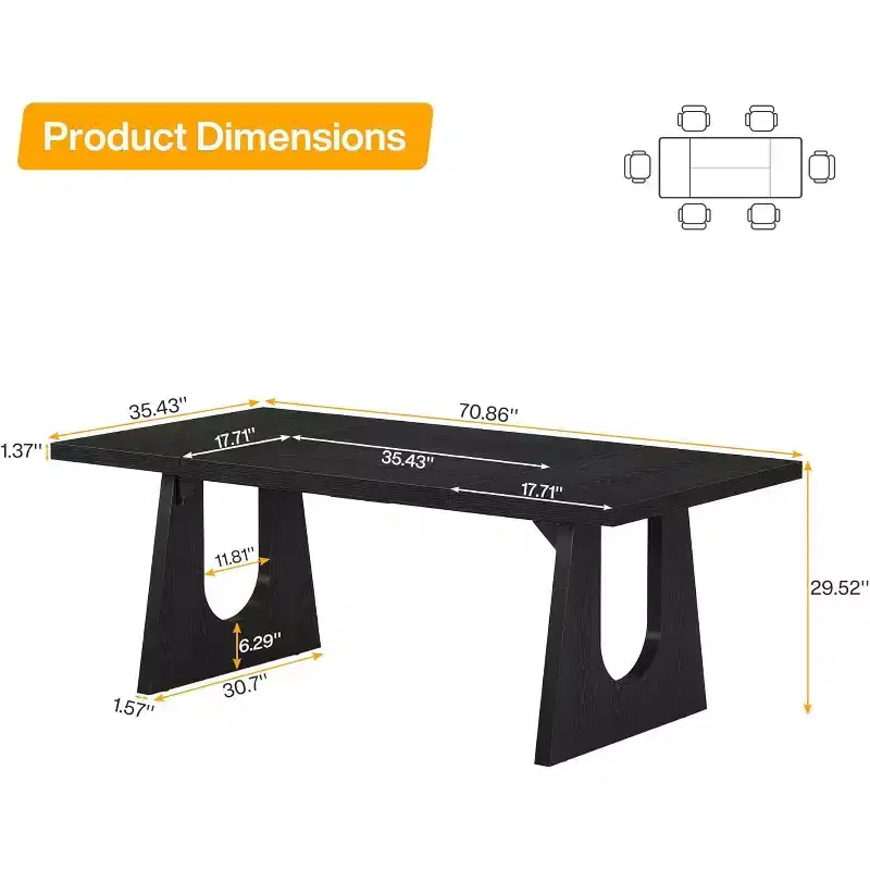 Lantine 70.9-Inch Conference Table for 6-8 People, Modern Rectangular Office Meeting Desk for Business, Seminar, Breakroom, Black
