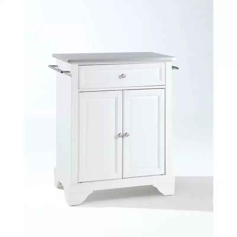 HomeStock Lafayette Granite Top Small Portable Rolling Kitchen Island Storage Cart, Microwave Stand, White