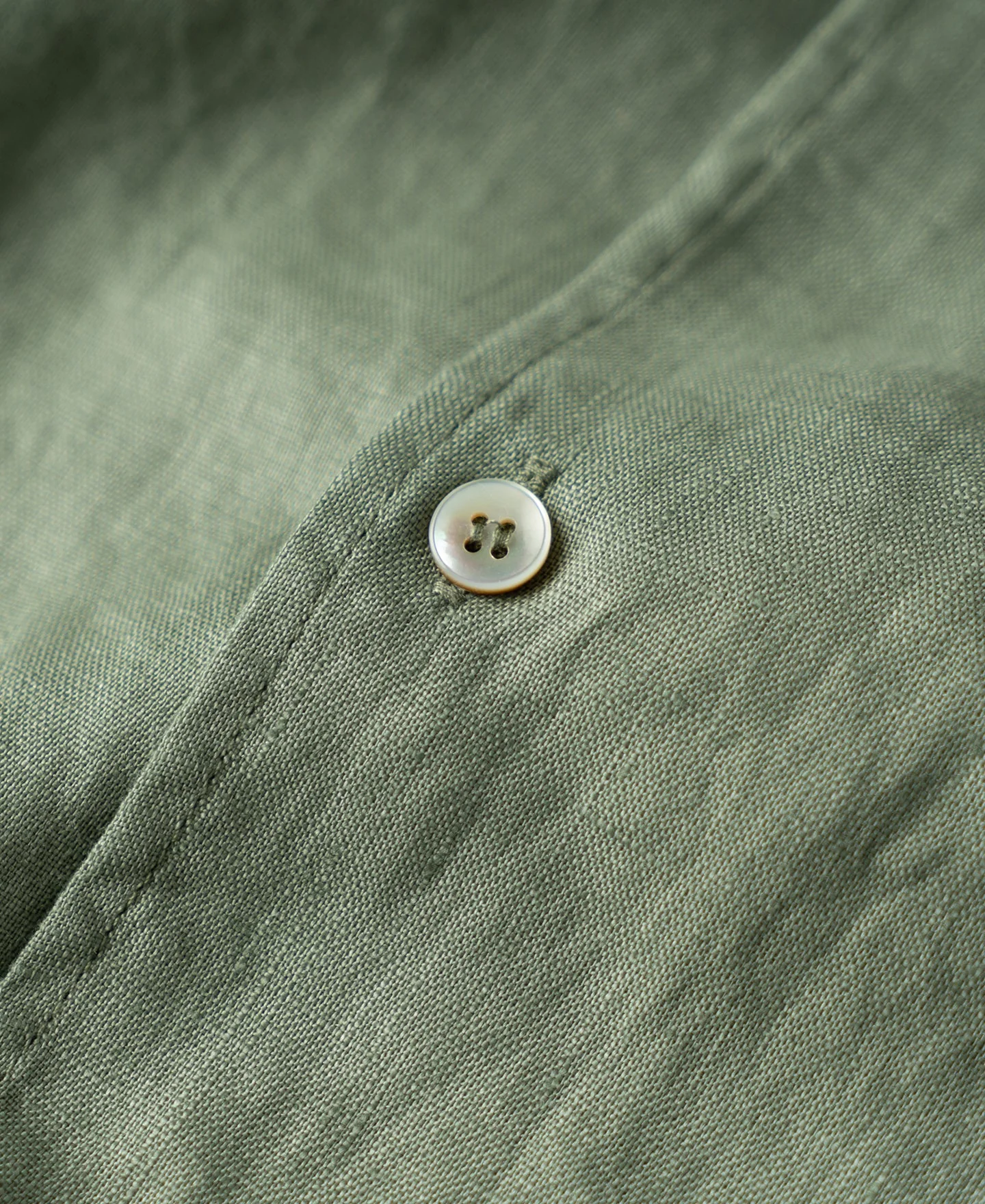 1950s Italian Collar Long Sleeve Linen Shirt - Sage