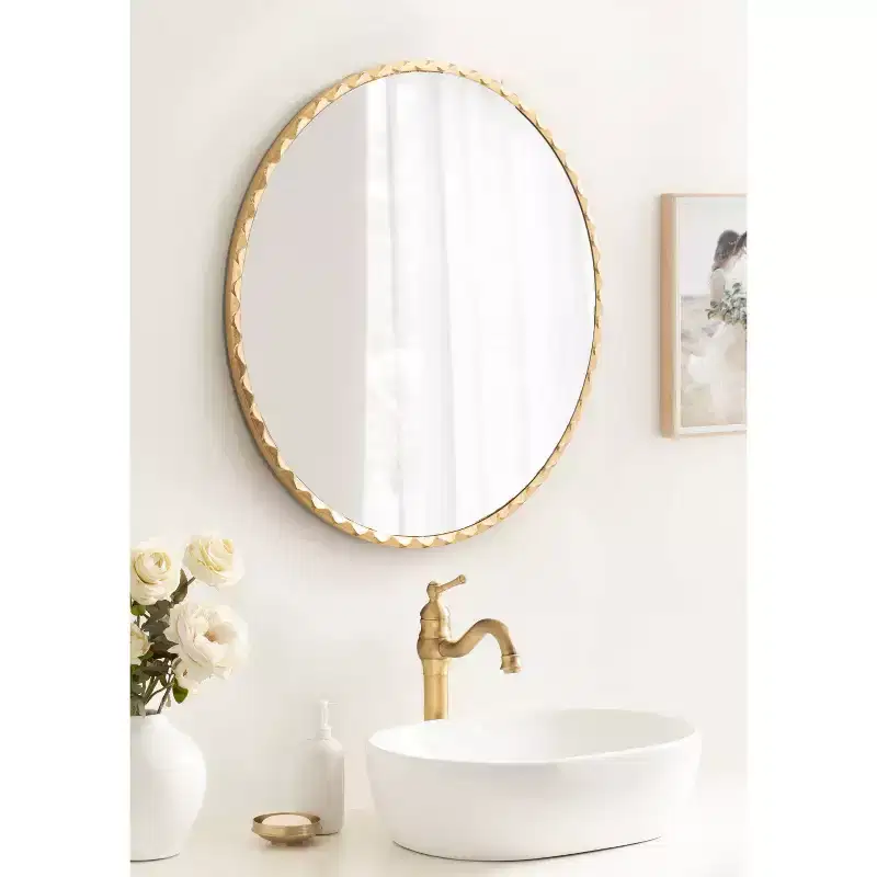 Gold Round Decorative Wall Mirror 26'' Diameter with Wavy Edge