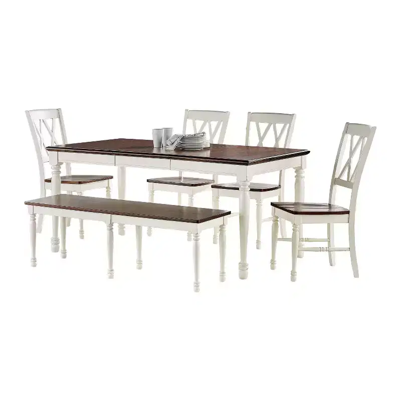 6pc Shelby Extendable Dining Set White - Crosley: Traditional Farmhouse Style, Turned Legs, Rubberwood Frame, Removable Leaf