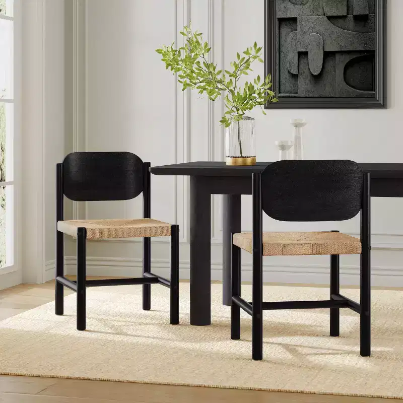 Christopher Knight Home Kayle Mid-Century Modern Acacia Wood Dining Chairs with Paper Rope Weave