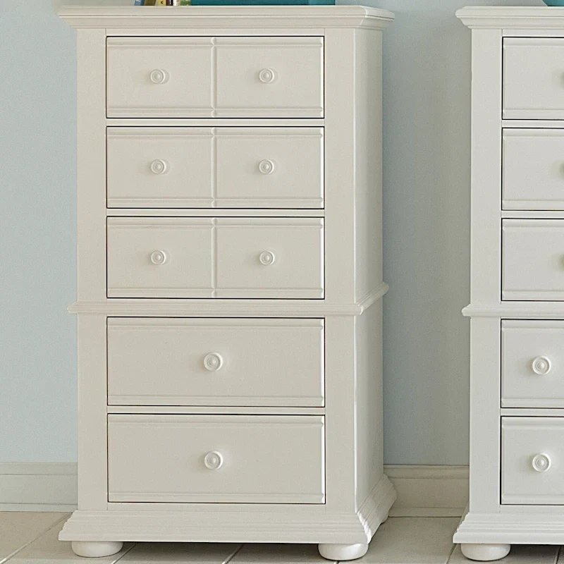Oyster White Lingerie Chest | Tall Narrow Bedroom Dresser with Multiple Drawers