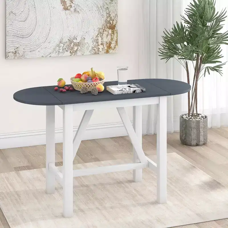 MAYEERTY 3-Piece Wood Counter Height Drop Leaf Dining Table Set, 2 Upholstered Chairs Small Space Table Set, White + Gray