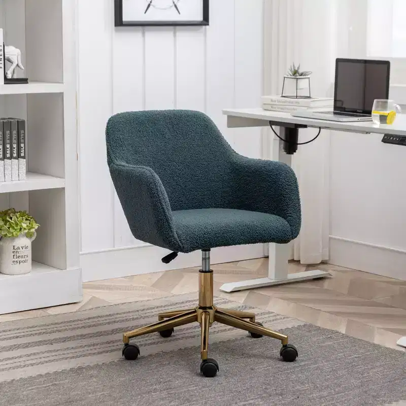 Swivel Office Chair with Golden Metal Base, Adjustable Height and Universal Wheels, Desk Chair for Office and Study