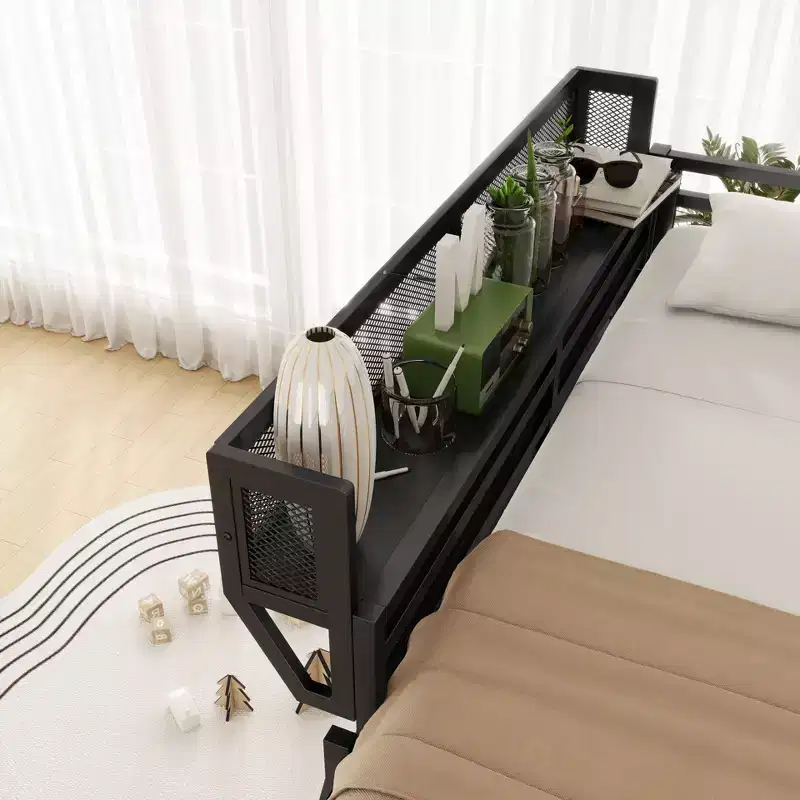 Queen Size Loft Bed with Ladder Metal Queen Loft Bed with Storage Shelves High Loft Bed for Kids Teens Black