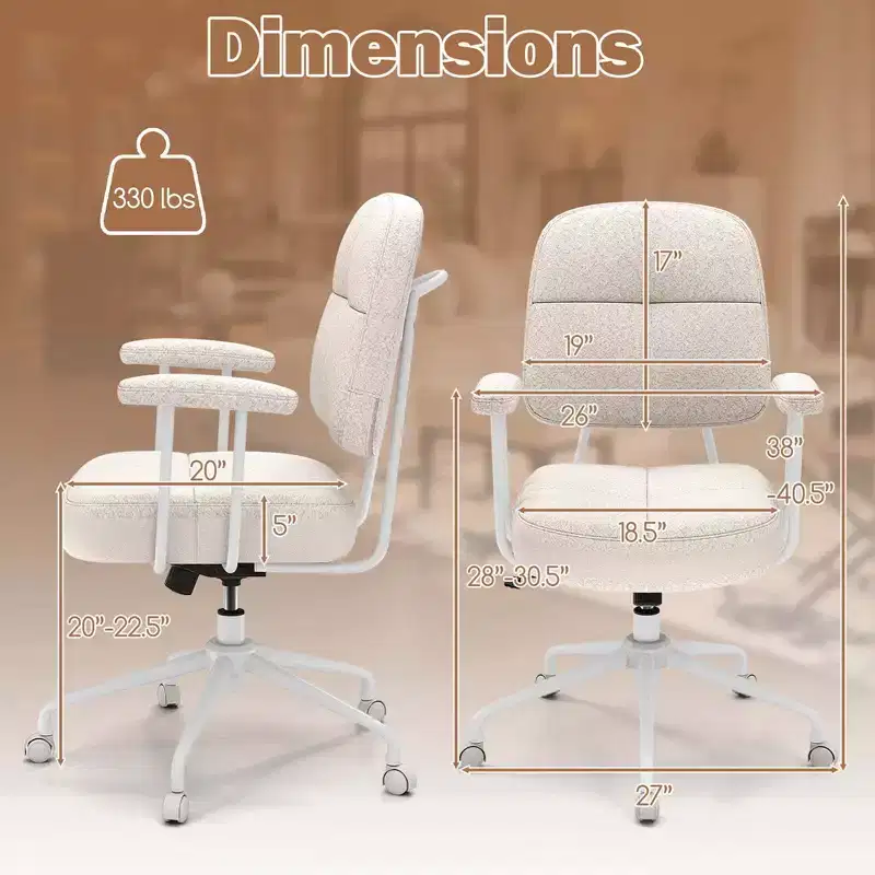 Costway Home Office Chair Leathaire Upholstered Task Chair with Cushioned Back & Armrests Brown/Beige