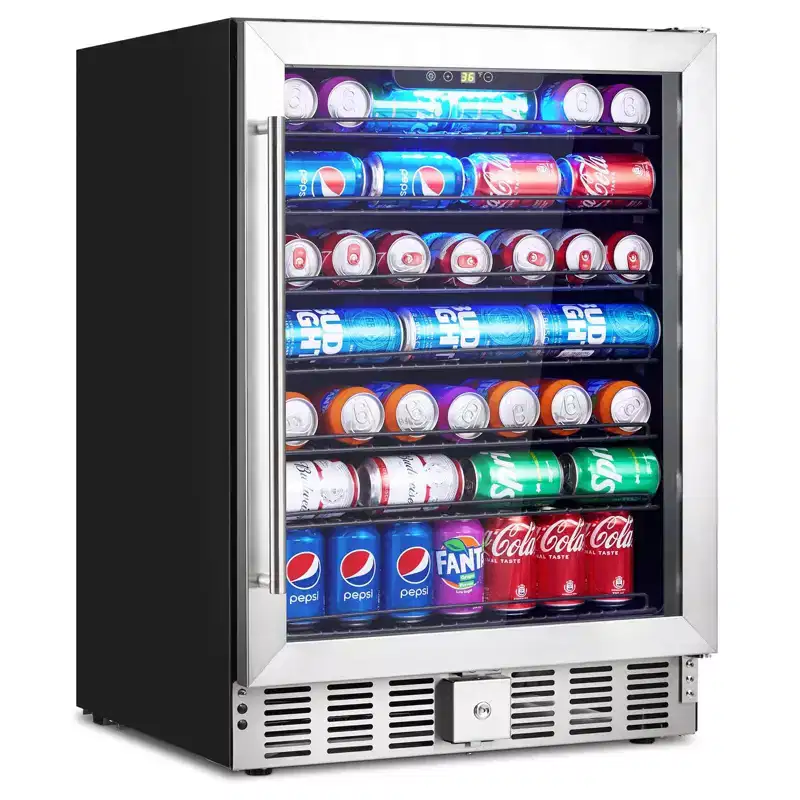 24 Inch Beverage Refrigerator, 5.1 Cu.ft Beverage Cooler Under Counter, 166 Cans Drink Fridge for Drinks, Soda, Beer or Wine