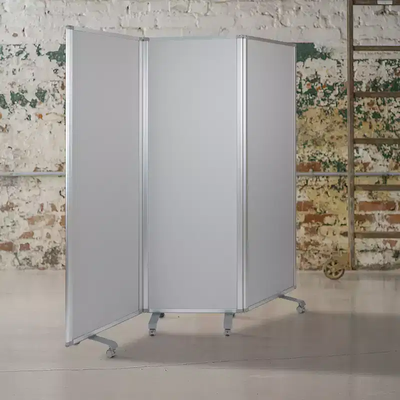 Double Sided Mobile Magnetic Whiteboard/Cloth Partition with Lockable Casters, 72H x 24W (3 sections included)